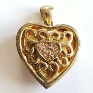 Heart locket gold tone pendant charm pink rhinestones love valentine's day